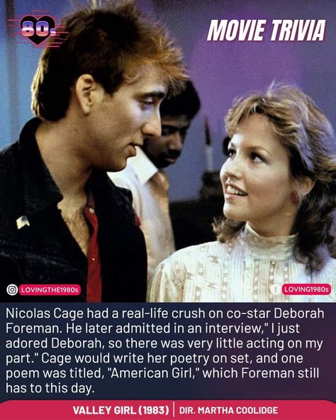 Deborah Foreman, Valley Girl, Movie Facts, Valley Girls, Nicolas Cage, I Cant Even, Inspirational Women, On Set, Trivia