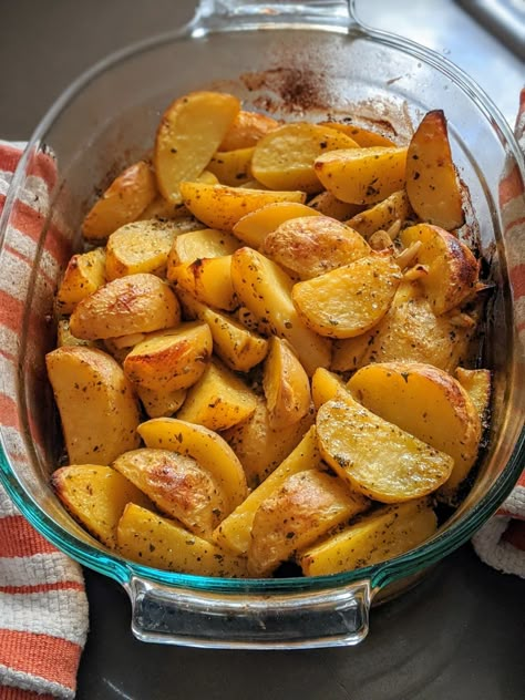 The Absolute Best Greek Lemon Potatoes | Kitchn Potatoes Oven, Greek Lemon Potatoes, Greek Potatoes, Lemon Potatoes, Vegetarian Cooking, Potato Dishes, Vegetable Sides, Veggie Sides, Secret Ingredient