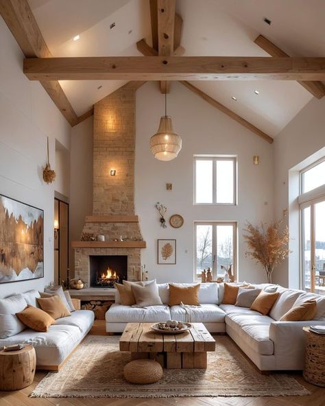 Modern Home Interior Design | Organic ✨🌱 | Facebook Modern Home Interior, Modern Home Interior Design, Modern Houses Interior, High Ceilings, Wooden Beams, Farmhouse Homes, High Ceiling, Modern Home, Home Interior