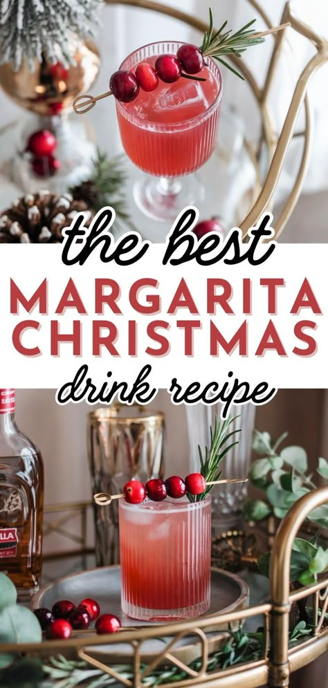 A margarita Christmas drink with cranberry and tequila, displayed on a chic bar cart with holiday decor. Simple Tequila Drinks, Christmas Party Drinks Alcohol, Festive Drinks Alcohol, Tequila Cocktails Easy, Margarita Christmas, Simple Syrup Drinks, Best Tequila Drinks, Christmas Themed Drinks, Easy Christmas Drinks