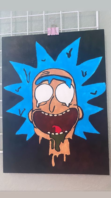 Drippy Rick, Purchase @ my etsy. Painted myself. Rick And Morty Painting, Morty Painting, Rick And Morty Cartoon, Frankenstein Art, Trippy Cartoon, Trippy Artwork, Disney Art Drawings, Cute Canvas Paintings, Canvas Painting Designs