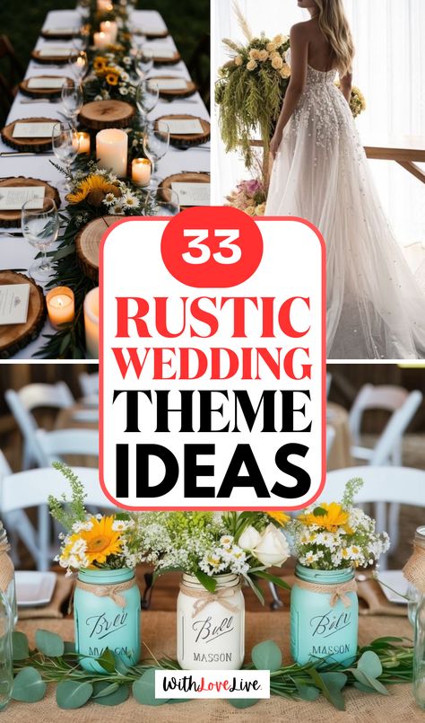 Create the perfect rustic wedding with charming decor ideas! 🏡💐 From vintage touches to earthy color palettes, these ideas will bring your wedding vision to life. Whether you’re planning a barn wedding or an outdoor celebration, save this pin for all the details! 📌✨ Farm Wedding Decor Ideas, Rustic Farm Table Wedding, Bohemian Wedding Ideas Decoration, Rustic Farmhouse Wedding Ideas, Simple Wedding Ideas Outdoor, Boho Wedding On A Budget, Country Wedding Reception Ideas, August Wedding Ideas, Garden Wedding Decor Ideas