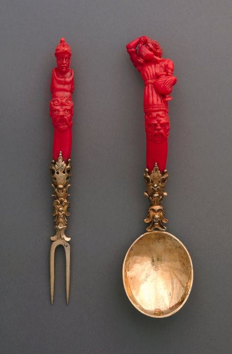 Cooper Hewitt, Antique Spoons, Eating Utensils, Fork And Spoon, Forks And Spoons, Coral Jewelry, Design Museum, Red Coral, Spoons