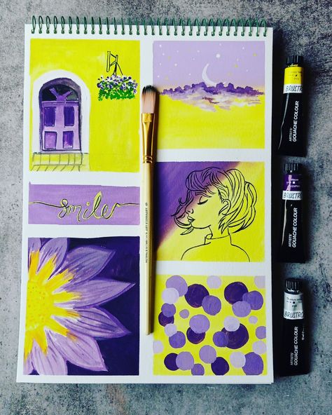 Yellow Purple Aesthetic, Painting Mood, Board Drawing, Collage Paintings, Diy Straw, Ballpoint Pen Art, Gouache Color, Block Painting, Easy Canvas Art