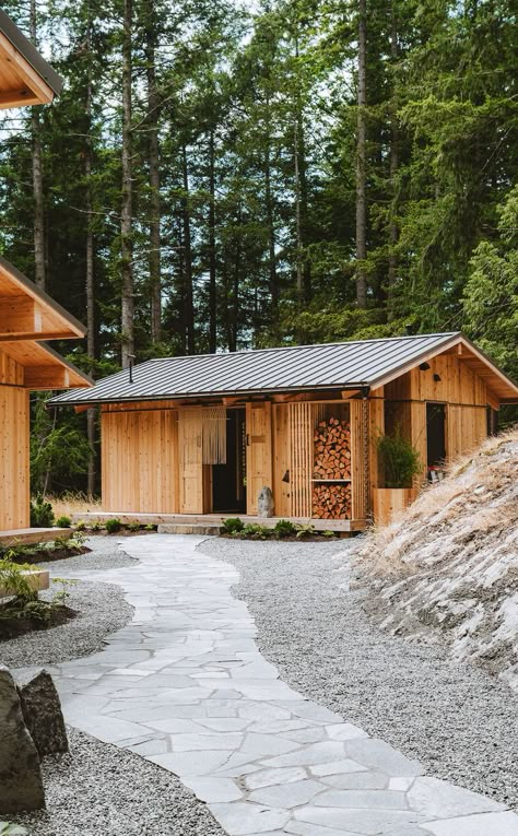 Modern Wood Architecture, Danish Cabin, Stacked Houses, Japanese Cabin, Post And Beam Cabin, Erin Armstrong, Cabin In Woods, Vintage Campaign, Wood Stack