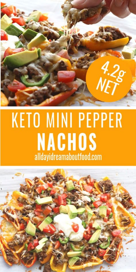 Mini Pepper Nachos, Keto Nachos, Pepper Nachos, Nacho Toppings, Nachos Recipe Easy, Mini Peppers, Desayuno Keto, Desserts Keto, Low Carb Low Fat Recipes