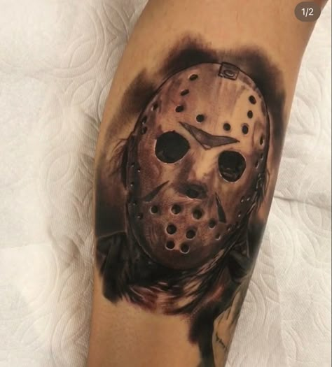 Jason Tattoo Design, Jason Voorhees Tattoo Designs, Jason Vorhees Tattoo, Jason Mask Tattoo, Scary Movie Tattoos, Jason Voorhees Tattoo, Terminator Tattoo, Jason Tattoo, Michael Myers Tattoo