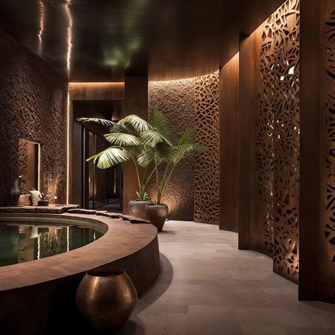 SAFINA SERENITY Spa & Retreat | Manolo Torres Resort And Spa Design, Spa Feature Wall Ideas, Massage And Spa Design, Spa Concept Design, Spa Architecture Design, Dark Spa Aesthetic, Spa Exterior Design, Home Spa Aesthetic, Spa Center Design