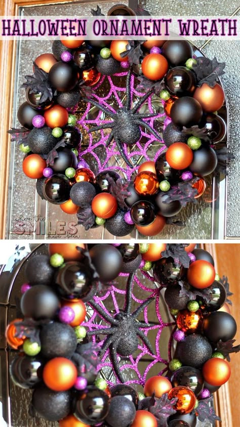 Halloween Ornament Wreath, Halloween Ornaments Diy, Halloween Mantel Decor, Ornaments Wreath, Diy Halloween Party, Gothic Party, Cheap Halloween Decorations, Room Decor Crafts, Home Decor Diy Crafts