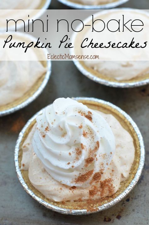 Mini No Bake Pumpkin Pie Cheesecake YUM! | ad  #effortlesspies with /dannonoikos/ & /realreddiwip/ Thanksging Recipes, No Bake Pumpkin Pie Cheesecake, Cheesecake Pies, Pumpkin Pie Cheesecake Recipe, Cheesecakes Recipes, Fall Friday, Mini Pumpkin Pie, Cheesecake Pie Recipes, Pumpkin Cheesecakes