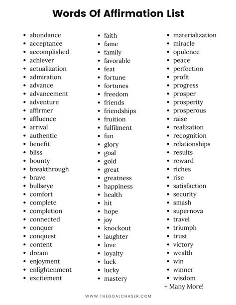 List of Affirmation Words Affirmation Words List, One Word Affirmations, Affirmation Activities, Affirmation Words, List Of Affirmations, Motivational Poems, Positive Affirmation Quotes, Words To Describe Yourself, Words List