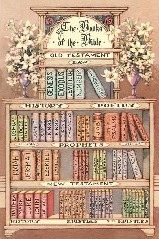 size: 18x12in Art Print: The Books of the Bible : Artists Church Library, The Books Of The Bible, Bible Prints, Bible Printables, Library Art, Book Wall, Bible Notes, Sunday School Lessons, Prayer Room