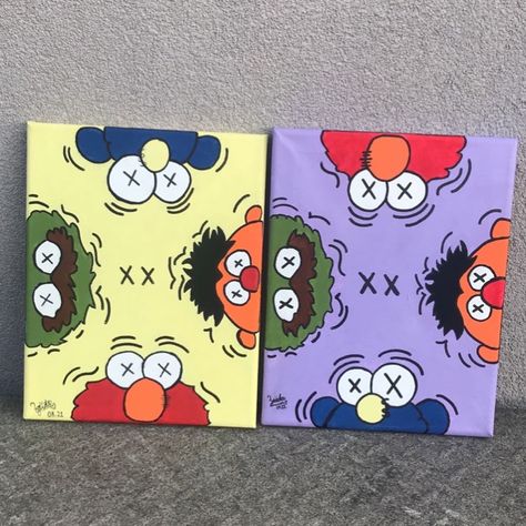 Hype Beast Painting, Sanrio Painting Canvas, Aesthetic Cartoon Painting Easy, Small Painting Ideas Mini Canvas Cartoon, Small Canvas Cartoon Paintings, Kaws Painting Ideas On Canvas, Kaws Painting Ideas, Kaws Canvas Painting, Cool Hypebeast Paintings