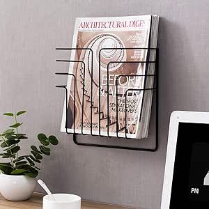 MyGift Modern Design Black Metal Wire Wall Mounted Magazine and File Folder Holder Organizer Rack Folder Holder, Magazine Racks, Drywall Anchors, Magazine Holders, Ceiling Fan In Kitchen, Reading Material, Bath Fixtures, File Folder, Metal Wire