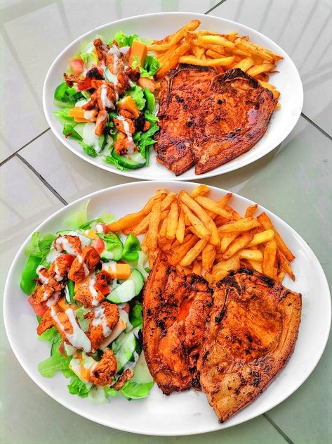 Fries Chicken, Crispy Fry, Grilled Pork Chops, Grilled Pork, Pork Chop, A Chicken, Pork Chops, Chicken Salad, Tandoori Chicken