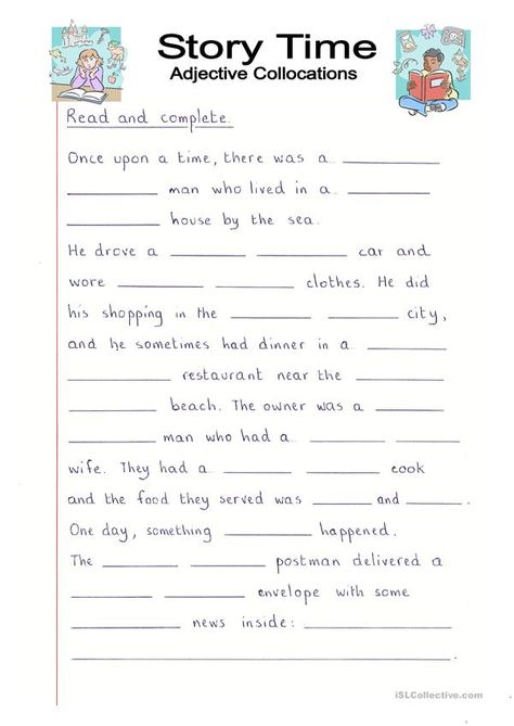 Complete The Story Worksheet, Fill In The Blanks Story, Story Worksheet, Cloze Passages, Complete The Story, Adjective Worksheet, Describing Words, Nouns Verbs Adjectives, English Grammar Worksheets