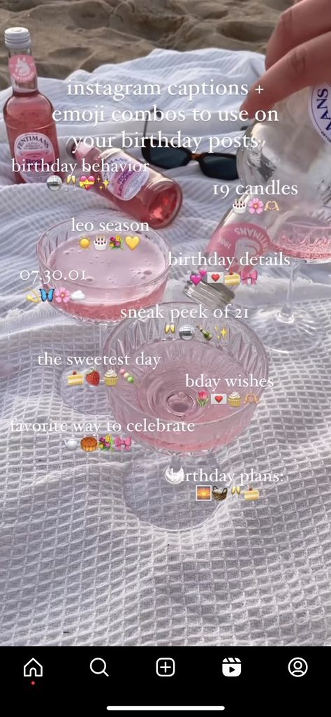 Makeup Emoji Combo, Bday Emoji Combo, 21st Instagram Story, Night Out Emoji Combinations, My Birthday Ig Story Ideas, Picnic Emoji Combination, Sun Emoji Combinations, Birthday Emojis On Instagram, Sun Emoji Aesthetic