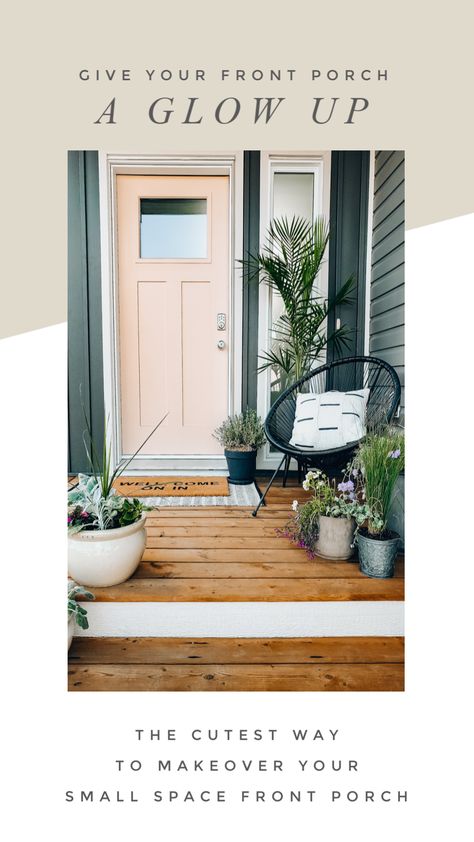 Give Your Front Porch A Glow Up! - The Blush Home Outdoor Entryway Ideas, Boho Front Porch, Modern Front Porch Decor, Entryway Transformation, Aesthetic Home Design, Modern Front Porches, Front Porch Plants, Front Porch Furniture, Summer Front Porch Decor