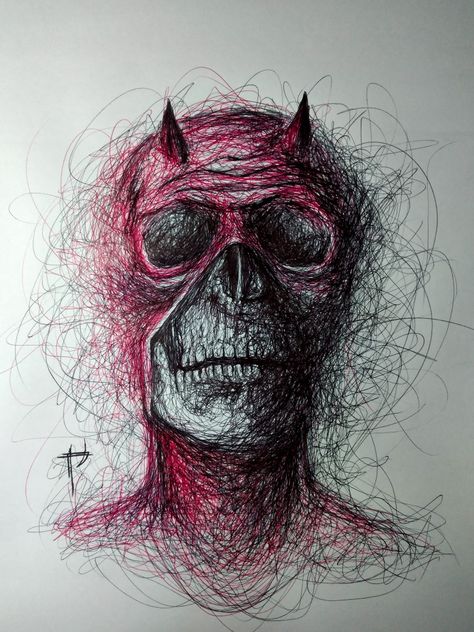 Scribble art Scribble Horror Art, Horror Scribble Art, Devil Art Drawing, Ballpoint Pen Art Sketches, Pen Scribble Art, Relatable Drawings, Devil Sketch, Devil Drawing, Creepy Sketches