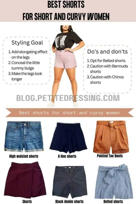 Short And Curvy Outfits, Outfits For Short Women Curvy, Outfits With Shorts, Outfits For Short Women, Petite Dressing, Dress For Chubby, Plus Size Fashion Tips, Chubby Fashion, Curvy Shorts