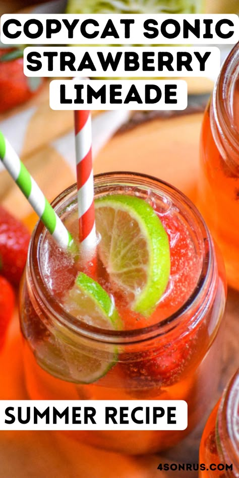 Frozen Drink Recipes Nonalcoholic, Sonic Recipes, Sonic Copycat Recipes, Strawberry Limeade Recipe, Sonic Limeade Recipe, Sonic Strawberry Limeade Recipe, Sonic Strawberry Lemonade Recipe, Sonic Cherry Limeade Recipe, Country Time Strawberry Lemonade Recipe