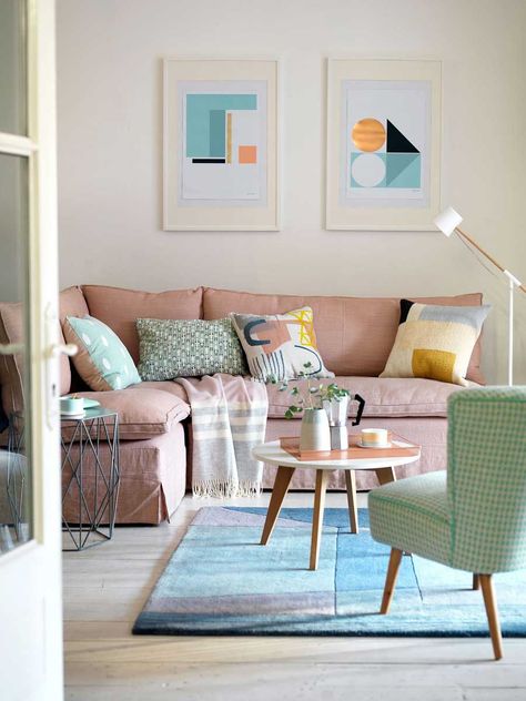 Small Modern Living Room Scandi Style Living Room, Pastel Living Room, Deco Pastel, Small Modern Living Room, Best Leather Sofa, Pastel Room, Pastel Decor, Small Living Room Decor, Beautiful Living Rooms