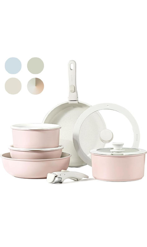 CAROTE 11pcs Pots and Pans Set, Nonstick Cookware Sets Detachable Handle, Induction Kitchen Cookware Set Non Stick with Removable Handle, Oven Safe, RV Cookware Set, Pink Granite Kitchen Cookware Sets, Nonstick Cookware Sets, Pots And Pans Sets, Pink Kitchen, Nonstick Cookware, Cookware Sets, Kitchen Cookware, Pan Set, Non Stick Pan