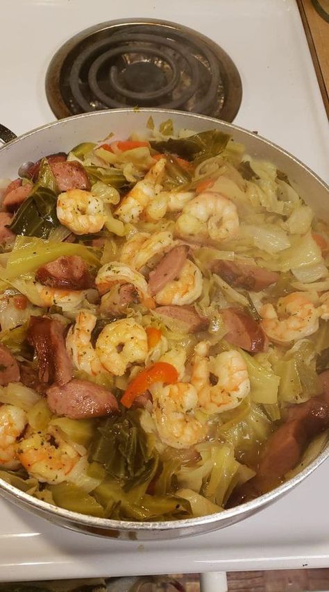 Weight Watchers Fried cabbage with sausage and shrimp Cabbage With Shrimp And Sausage, Fried Cabbage With Shrimp, Cabbage And Shrimp, Shrimp And Sausage Skillet, Cabbage Shrimp, Southern Baked Macaroni And Cheese Recipe, Shrimp Cabbage, Southern Baked Macaroni And Cheese, Cabbage With Sausage