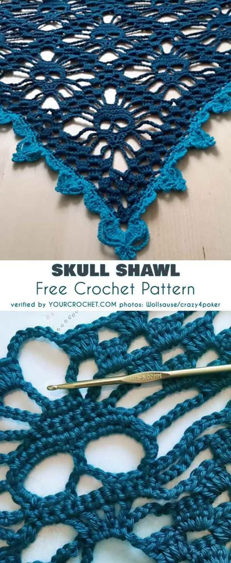 Skull Shawl Free Crochet Pattern pattern for Halloween Skull Shawl, Crochet Skull Patterns, Crochet Skull, Handmade Yarn, Crochet Shawl Pattern Free, Crochet Halloween, Halloween Crochet Patterns, Diy Vetement, Crochet Shawls And Wraps