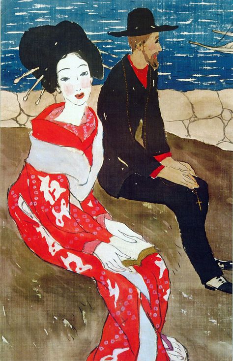 Takehisa Yumeji " Beauty and the foreigner" 1920s Takehisa Yumeji, 1920s Beauty, Illustration Culture, Yumeji Takehisa, Japanese Cinema, All Shall Be Well, History Illustration, Art Fashion Design, Induction Cookware