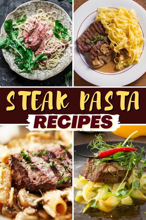 These steak pasta recipes make for hearty, delicious dinners! From Alfredo to pasta salad to lasagna, there is no shortage of winning dishes here. Unique Steak Dinner Ideas, Beef Tenderloin Pasta, Steak Dinner Ideas Pasta, Pasta With Leftover Steak, Filet Mignon Pasta Recipes, Steak And Pesto Pasta, Leftover Steak Pasta, Leftover Steak Ideas Easy Dinners, Pasta Dishes With Steak