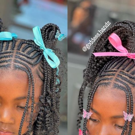 The OFFICIAL Crown Adjuster👑 on Instagram: "BOHO FULANI BOB😍🩷💜🩵 THE BABIES ARE SLAYINGGGG THIS STYLE😍 BACK TO SCHOOL READY📚✏️ GODDESS BABY THEORY👑 follow @goddess.handz for more hair inspo💫 • • • • #goddeshandz 👑 #knotlessbraids #mediumbraids #knotlessboxbraids #braids #hairbraider #feedinbraids #goddess #hair #explorepage #explore #hairbraider #kids #kidstyles #kidhair #hairstylesforkids #hairkids #kiddie #kids #tribalbraids #creativebraids #creativebraidstyles #reels #reelsinstagram" Kids Fulani Braids Hairstyles, Boho Braids For Kids, Kids Fulani Braids, Goddess Hair, Hair Braider, Kid Styles, Fulani Braids, Kids Styles, Baby Hair