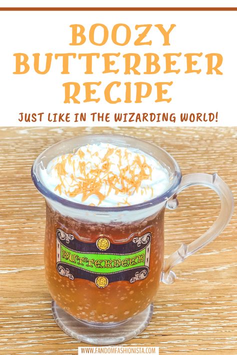 Boozy Butterbeer, Alcoholic Butterbeer, Butter Beer Recipe Harry Potter, Harry Potter Butterbeer, Harry Potter Drinks, Harry Potter Snacks, Harry Potter Butter Beer, Butterbeer Recipe, Butter Beer