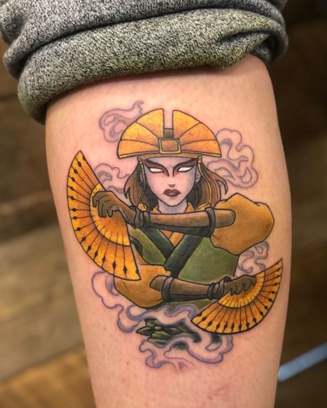 Kyoshi Fan Tattoo, Kyoshi Warrior Tattoo, Legend Of Korra Tattoo Ideas, Avatar Kyoshi Art, Toph Avatar Tattoo, Atla Tatoos, Avatar Korra Tattoo, Avatar Kyoshi Tattoo, Suki Tattoo