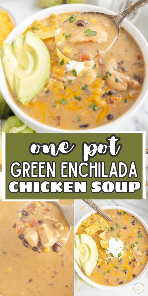 Slow Cooker Green Enchilada Chicken Soup, Green Enchilada Soup With Rotisserie Chicken, Crockpot Green Chicken Enchilada Soup, Green Enchilada Chicken Soup Stove Top, Recipes Using Canned Green Enchilada Sauce, Green Enchilada Chicken Soup, Green Enchilada Soup, Enchilada Soup Recipe, Flexitarian Recipes