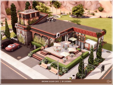 The Sims Resource - Brown Sugar Cafe /No CC/ Cafe Ideas Design, Sims 4 Restaurant, Lotes The Sims 4, The Sims 4 Lots, Sims 4 Family, Sims 4 House Building, Modern Cafe, Sims 4 Expansions, Sims 4 House Design