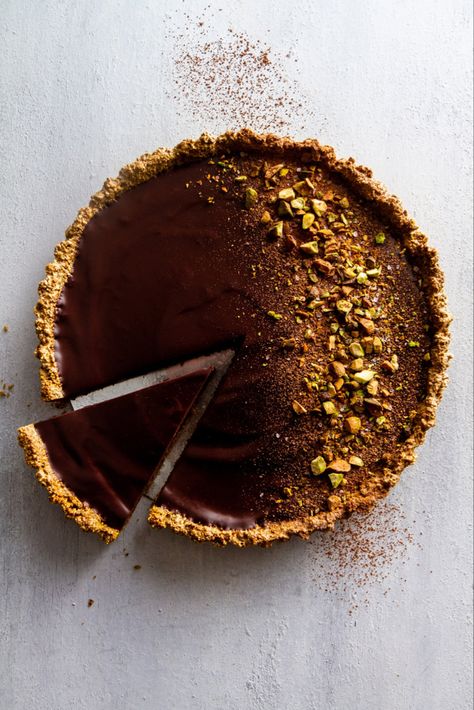 Flourless Dark Chocolate Pistachio Tart Recipe | Girl Versus Dough Cinnamon Raisin Sourdough, Montreal Bagels, Dark Chocolate Pistachio, Easy No Knead Bread, Pistachio Tart, No Knead Bread Recipe, Southern Buttermilk Biscuits, Chocolate Gluten Free, Orange Mousse