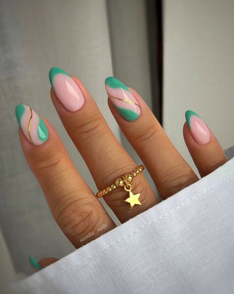 Swirl Nail Designs, Swirl Nail, Almond Gel Nails, Summer Nails Almond, Summer Nails 2023, Trends Nails, Designer Nails, Acrylic Nail Powder, Polish Ideas