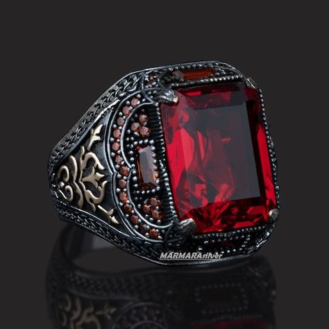 Cosmic Ring, Mens Ring Designs, Cool Rings For Men, Celtic Ring, Mens Gemstone Rings, Red Ring, Silver Handmade Jewelry, Mens Rings Fashion, Sterling Silver Mens Rings