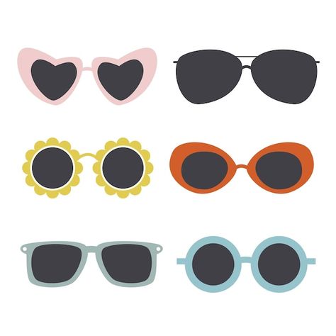 Set of retro sunglasses | Premium Vector #Freepik #vector #trend #style #clipart #glasses Cool Sunglasses Drawing, Draw Sunglasses, Sunglasses Sketch, Drawing Sunglasses, Sunglasses Silhouette, 50s Glasses, Sunglasses Drawing, Morph Animation, Sunglasses Cartoon