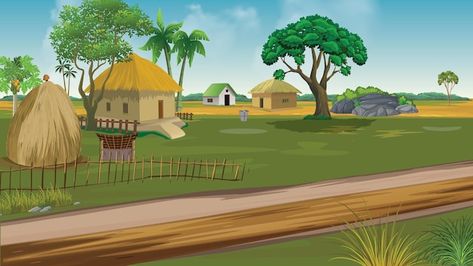 Natural road village house vector cartoo... | Premium Vector #Freepik #vector #street #house #home #sky Cartoon Village House Background, Village Road Background, Cartoon Road, Pokemon Towns, Village Indian, Cartoon Street, Scenery Drawing For Kids, Free Green Screen Backgrounds, Free Cartoon Characters