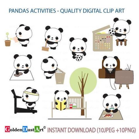 Pandas Activities Clipart, Daily Routines, Panda planning Clipart, Kawaii Panda, Panda Digital Stick Panda Activities, Fish Alphabet, Panda Clipart, Panda Panda, Kawaii Panda, 20 Off, Stickers Cute, Daily Routines, Clipart Design