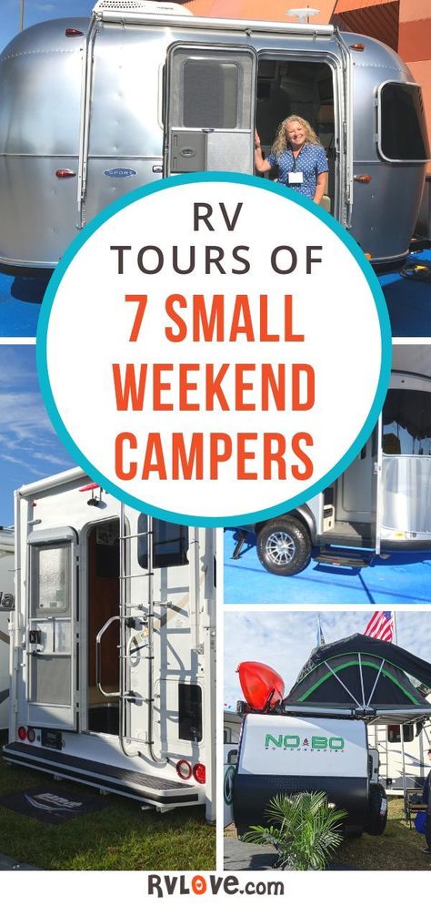 Looking for a small RV, camper, travel trailer or truck camper for weekends and short getaways? Take a tour of these 7 small campers from the Tampa Florida RV Supershow 2019. Features Airstream Bambi, Nest and BaseCamp, a NOBO, Lance Camper, ALiner Popup, a Little Guy teardrop #rvlife #camping #rvshow #rvtour #rvshopping #airstream #nobo #forestriver #lance #teardrop #aliner #popup Small Rv Campers, Lance Campers, Airstream Bambi, Best Rv Parks, Camper Travel, Small Rv, Truck Campers, Rv Tips, Small Campers