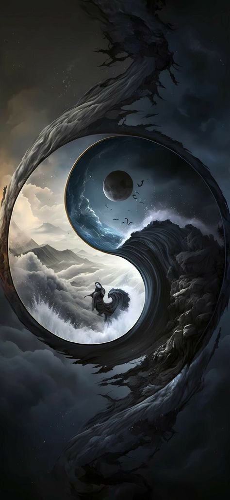 Ying Yang Wallpaper, Jing Y Jang, Ying Yang Art, Yin Yang Art, Dark Fantasy Artwork, Cool Anime Backgrounds, 8k Wallpaper, Dark Phone Wallpapers, Yin And Yang