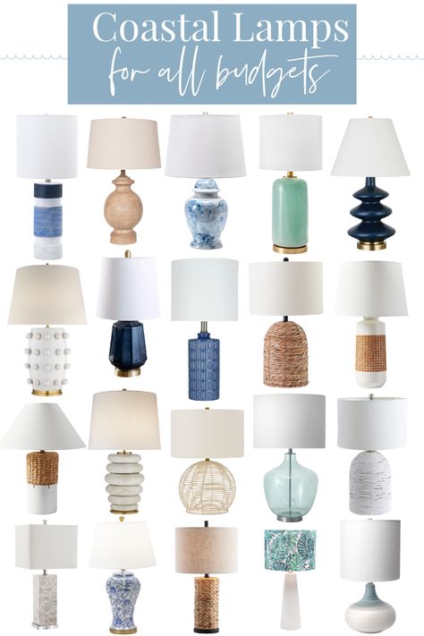 Coastal Look Bedroom, Coastal Inspired Lamps, Coastal Bedroom Lighting Ideas, Navy Lamps Bedroom, Blue Bedroom Lamps, Navy Lamps Living Room, Modern Coastal Lamps, Beach House Lamps, Coastal Interiors Design Bedroom