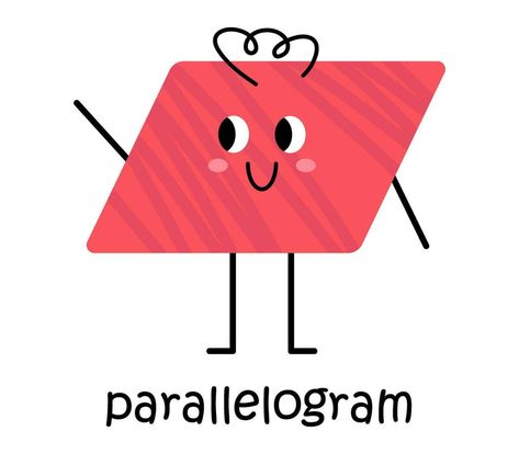 Vector red parallelogram character. Cute geometric figure with face and blush. Illustration with parallelogram text for school and kindergarten. Cute funny parallelogram shape character for kids. Parallelogram Shape, Architecture Drawing Sketchbooks, Heart Tree, Logo Banners, Cityscape Photos, Heart With Arrow, Background Banner, Text Effects, Flower Heart