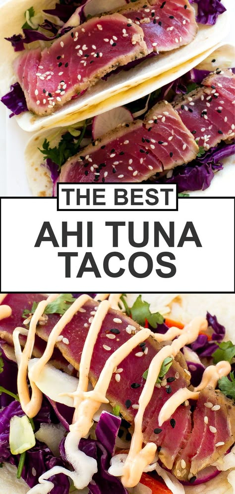 Seared Tuna Tacos, Tuna Tacos Ahi, Ahi Tuna Tacos Recipe, Ahi Tacos Recipe, Tuna Tacos Recipe, Ahi Tacos, Ahi Tuna Tacos, Tuna Dinner Recipes, Tuna Wraps Recipes