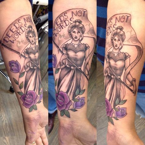 My beautiful suffragette tattoo by Natalie Rogers at Alternative Art… Suffragette Tattoo, Suffragette Flag, Deeds Not Words, Feminist Tattoo, Flag Tattoo, Alternative Art, Tattoo Quotes, Cool Tattoos, Body Art