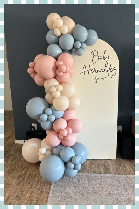 [PaidLink] Gender Reveal - Boy Or Girl? - Backdrop And Balloon Client Set Up - Dusty Pink And Dusty Blue And Cream- Small Business- Queen Creek Arizona #pinkballoonbackdropideas Gender Reveal Decorations Pastel Colors, Gender Reveal Balloons Arch, Gender Reveal Balloon Arch Backdrop, Pink And Blue Gender Reveal Ideas, Gender Reveal Arch Backdrop, Gender Reveal Ideas Backdrop, Gender Reveal Party Photos, Boy Or Girl Decoracion, Diy Gender Reveal Backdrop