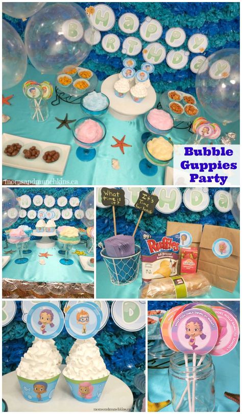 Bubble Guppies Birthday Party Ideas - lots of DIY decorating ideas, food ideas and more! Bubble Guppies Birthday Party Ideas, Bubble Guppies Theme, Bubble Guppies Birthday Party, Birthday Banner Template, Bubble Guppies Party, Bubble Birthday, Bubble Guppies Birthday, Bubble Party